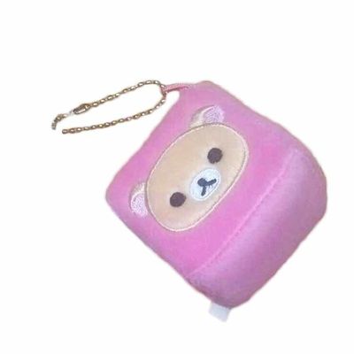 Square Pink Bear Plush Keychain Stuffed Doll Pendant Widget Sesuaikan