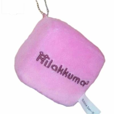 Square Pink Bear Plush Keychain Stuffed Doll Pendant Widget Sesuaikan