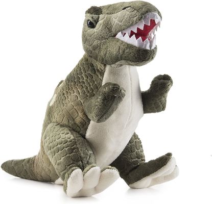 Mainan mewah Tyrannosaurus hijau dengan gigi runcing panjang Mainan mewah dinosaurus yang terbuat dari bahan mewah geser timbul