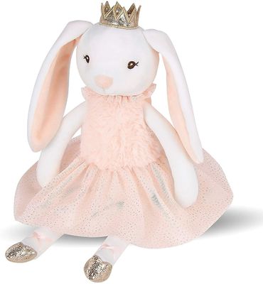 Shiny Crown Long Ears Pink Rabbit Plush Toy Dalam Rok Pendek