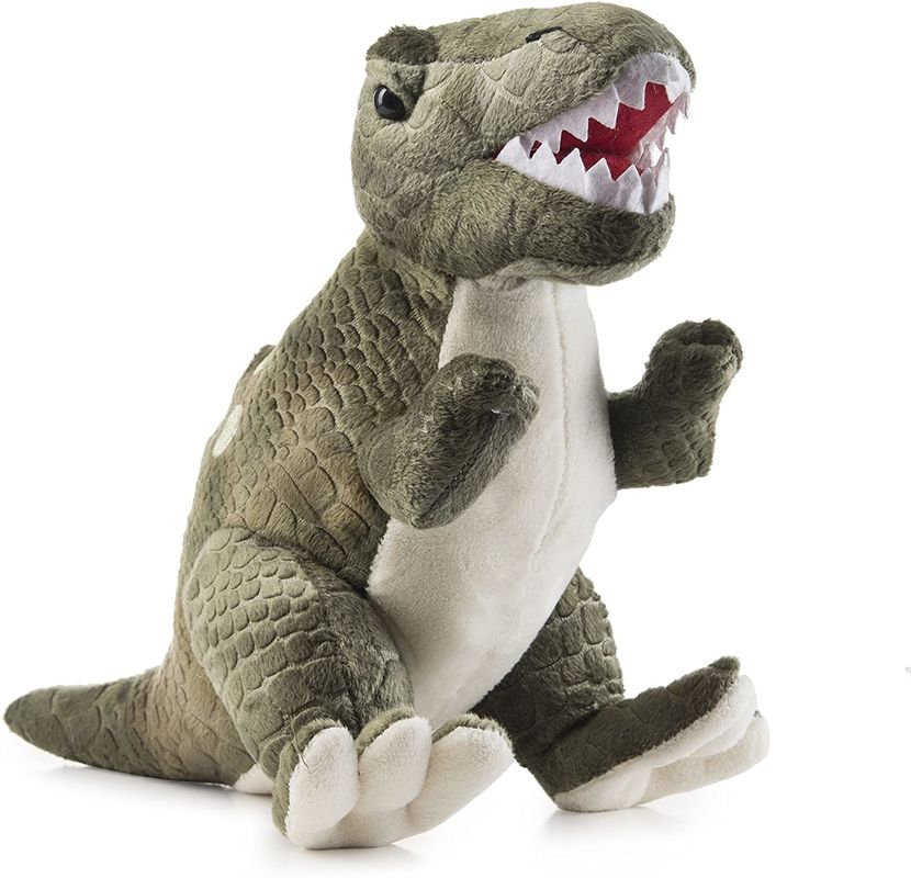 Mainan mewah Tyrannosaurus hijau dengan gigi runcing panjang Mainan mewah dinosaurus yang terbuat dari bahan mewah geser timbul
